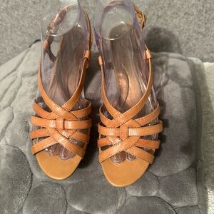 Natural Soul by Naturalizer  Tan Women's Slingback Wedge Sandals Sz 7.5 Pelican